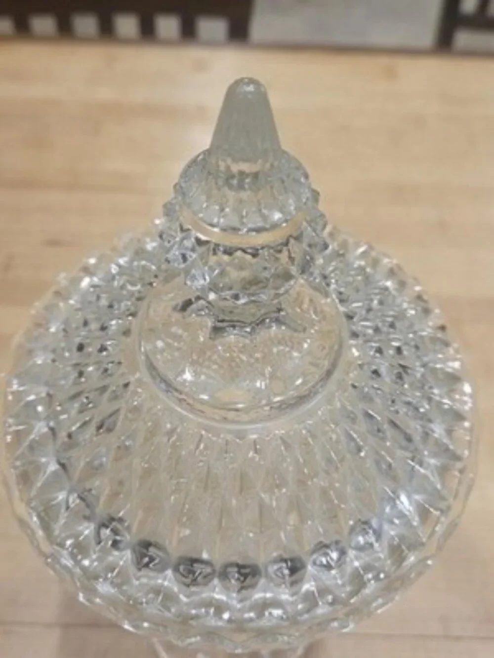 Vintage Indiana Glass Diamond Point Clear Apothecary Jar Tall Candy Dish 15.5